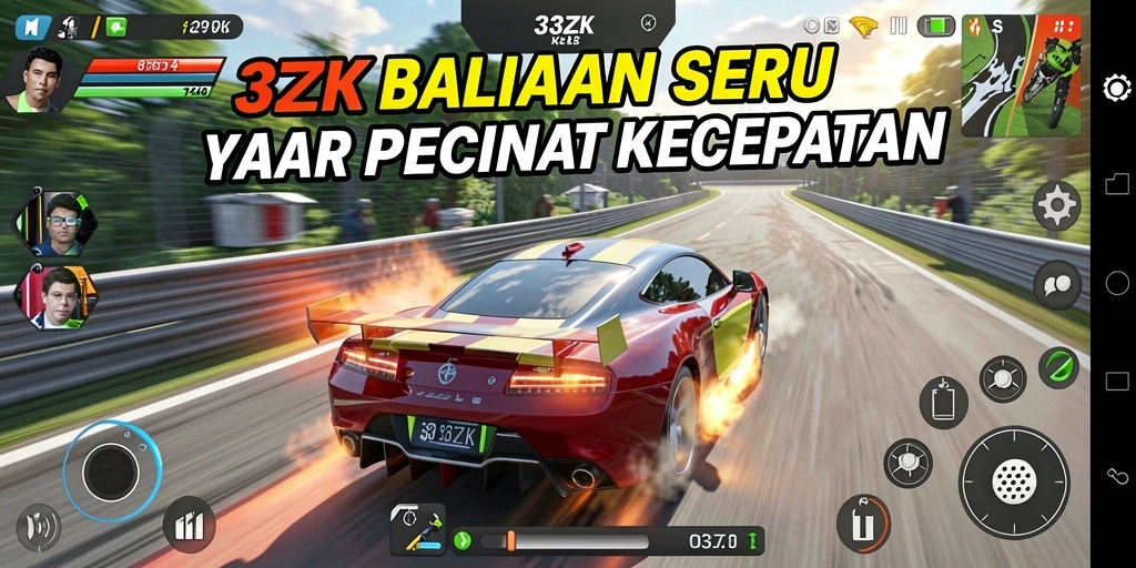 Screenshot 33ZK menampilkan situasi balapan yang mendebarkan.