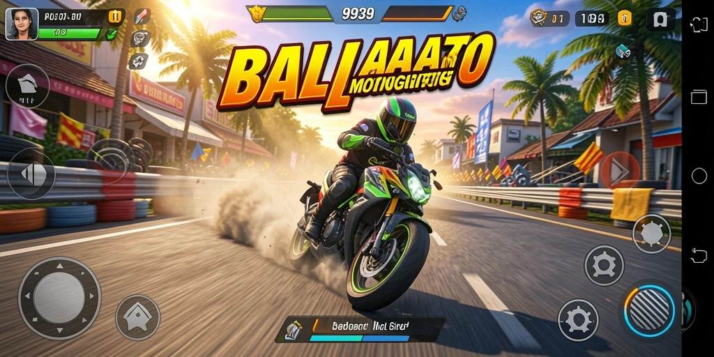 Tampilan gameplay balapan motor yang mendebarkan dan penuh aksi.