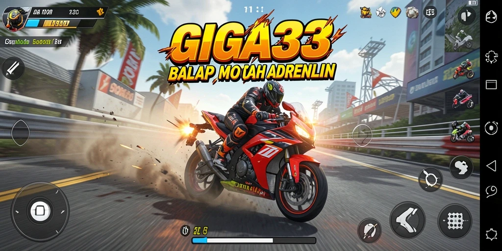 Tangkapan layar GIGA33 menampilkan balapan motor yang mendebarkan dan grafik yang stunning.