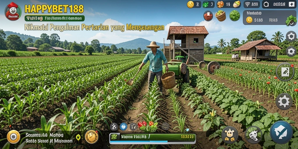 Gameplay HAPPYBET188 menampilkan pengalaman bertani yang seru dan interaktif.