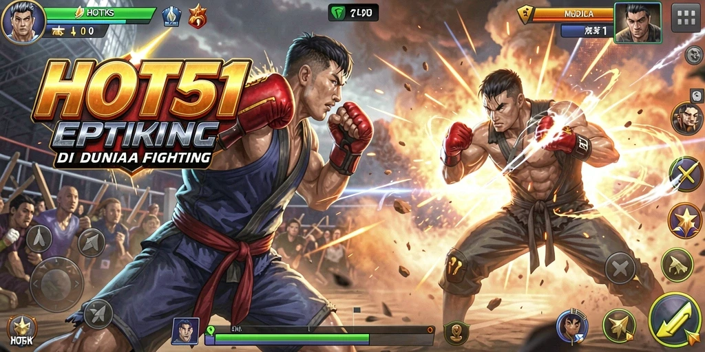 Screenshot utama HOT51 menampilkan aksi pertarungan mendebarkan.