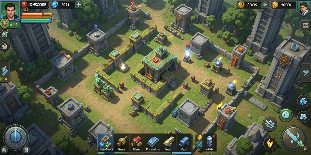 Tampilan gameplay seru di IDNSCORE Tower Defense.