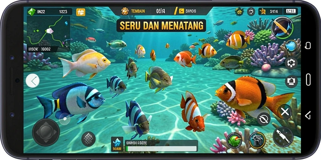 Tangkapan layar IN22 yang menunjukkan aksi tembak ikan yang mendebarkan.