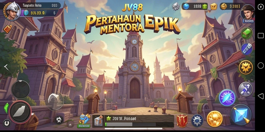 Tampilan gameplay <strong>JV88</strong> yang intens dalam pertahanan menara.