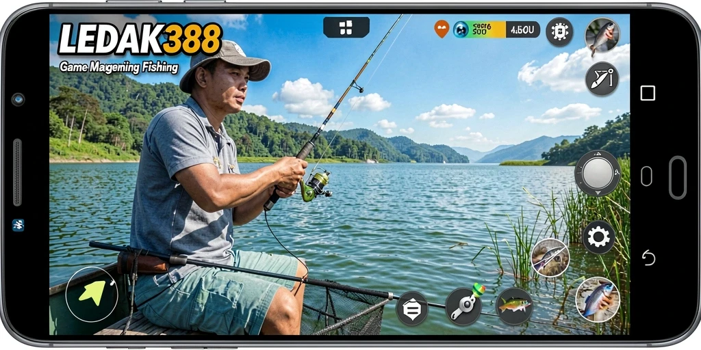 Tampilan gameplay LEDAK388 yang menampilkan aksi memancing yang seru.