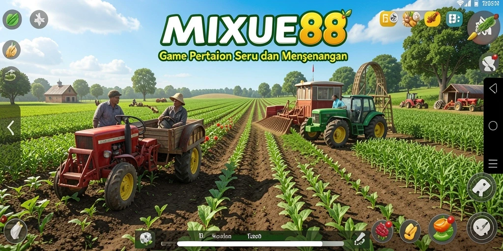 Gameplay MIXUE88 yang menunjukkan pertanian yang indah dan subur.