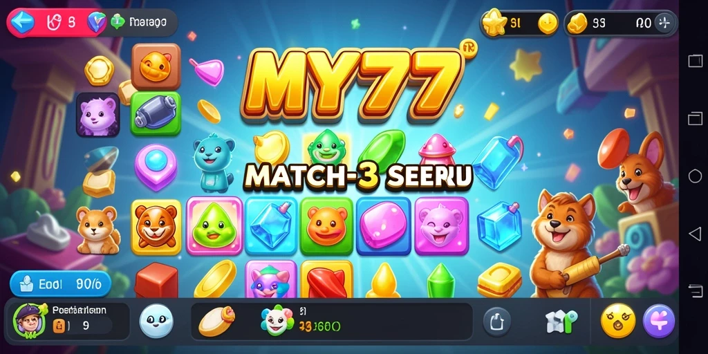 Screenshot gameplay MY777 menunjukkan momen seru permainan Match-3.