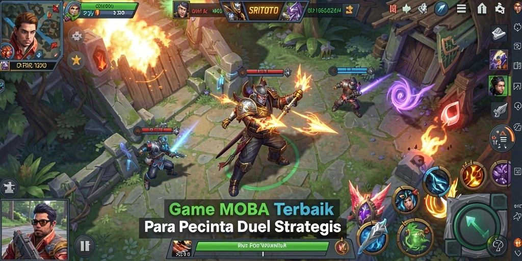 Screenshot gameplay SRITOTO dengan aksi duel MOBA yang intens.