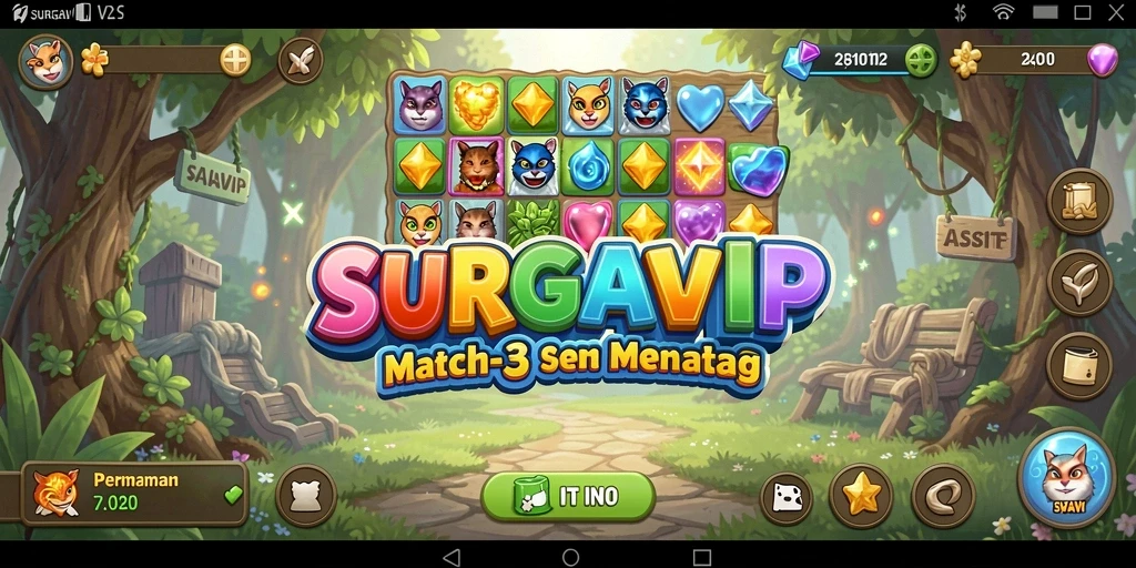 Tampilkan gameplay seru dalam permainan Match-3 SURGAVIP.