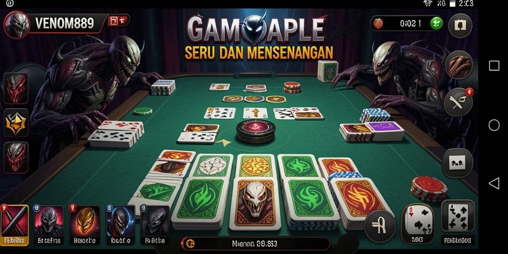 Gameplay VENOM889 menunjukan keseruan bermain Gaple secara online.